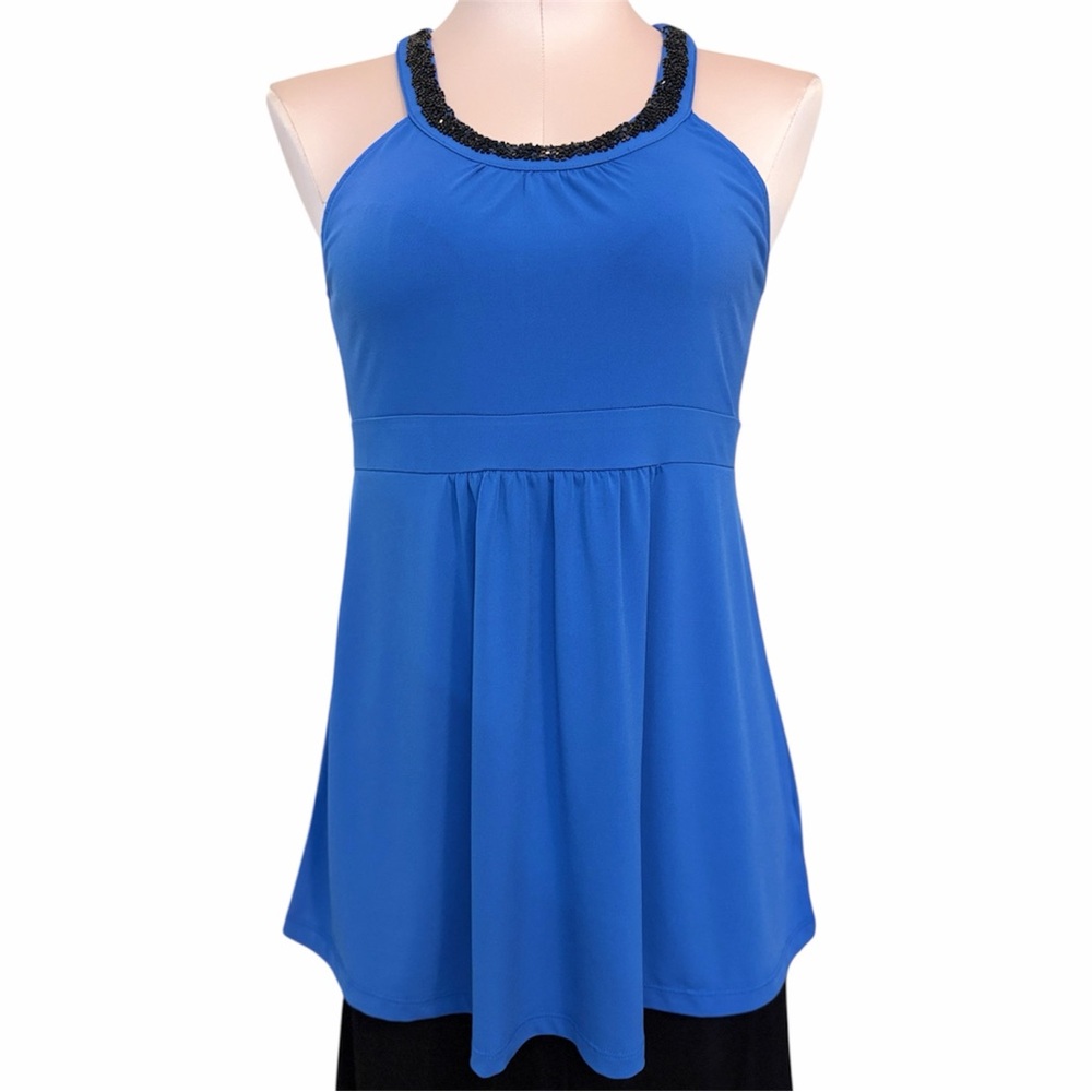 Michael Kors Vintage Royal Blue Beaded High Neck Sleeveless Top Y2K SP